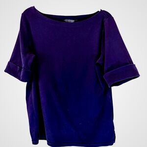 Lauren Ralph‎ Lauren Womens Boat Neck T Shirt Navy Blue XL Stretch Cotton